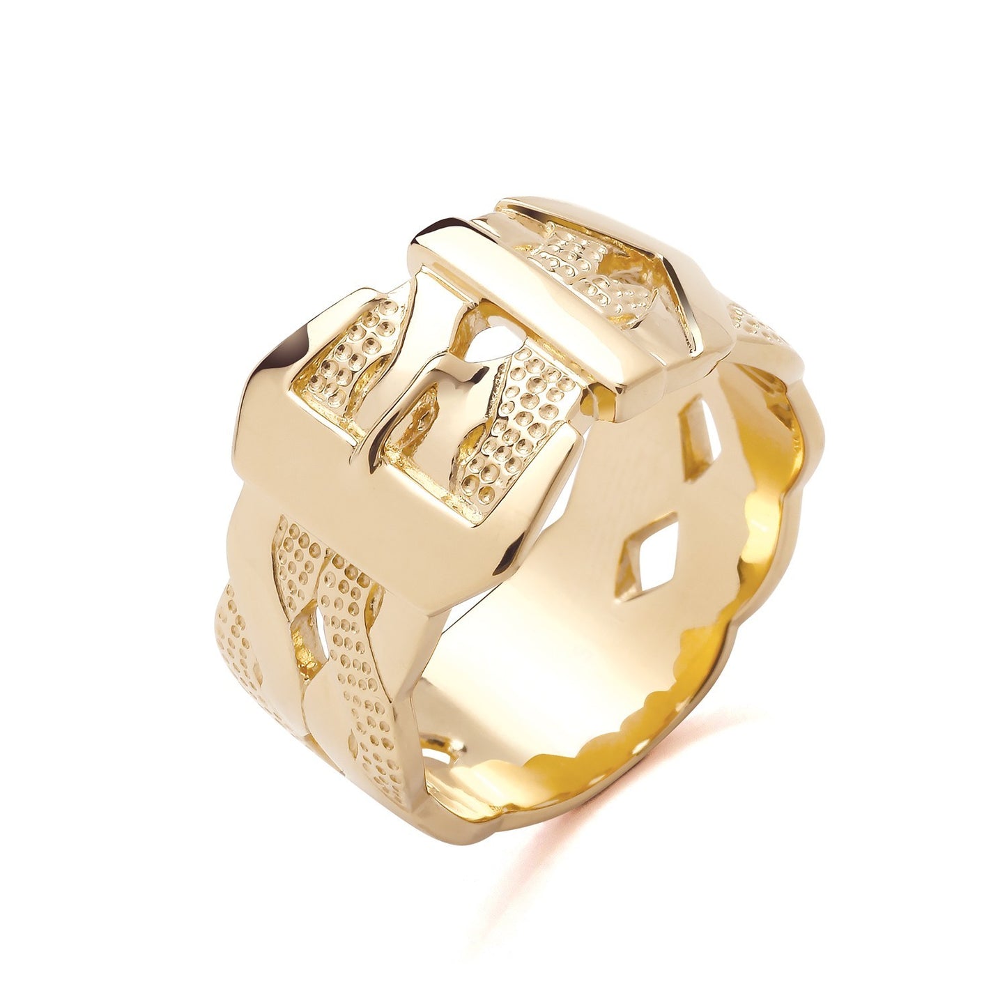 Stylish Men's Buckle Ring in gold with textured detailing and a contemporary design