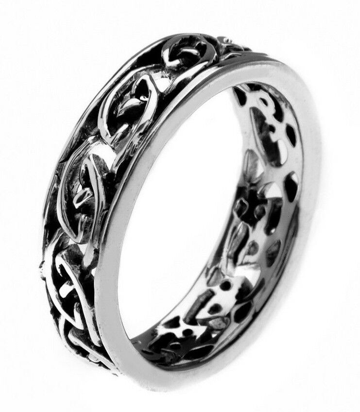 Men's Celtic Knot Band Ring Sterling Silver with intricate knot design and polished finish