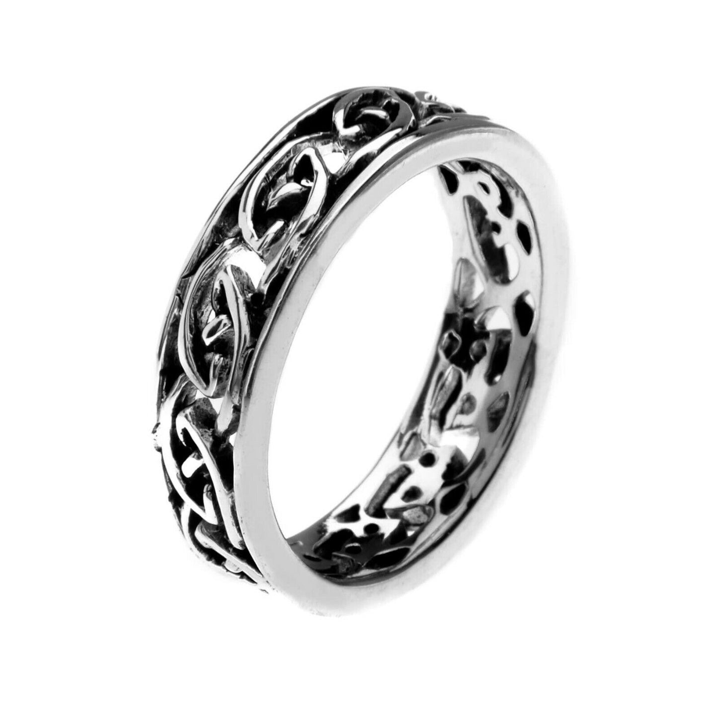 Men's Celtic Knot Band Ring Sterling Silver with intricate design and polished finish
