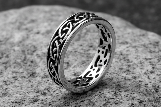 Men's Celtic Knot Band Ring Sterling Silver with intricate designs and polished finish