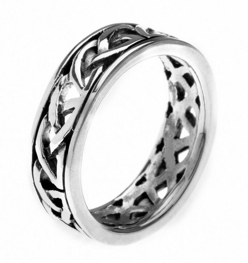 Men's Celtic Loop Band Ring Sterling Silver featuring intricate knotwork design for a classic look
