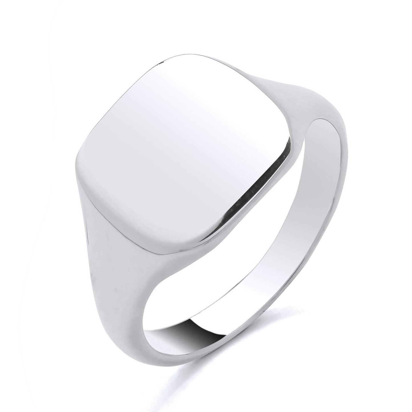 Stylish silver Mens Cushion Signet Ring with a smooth, polished surface for personalised engravings