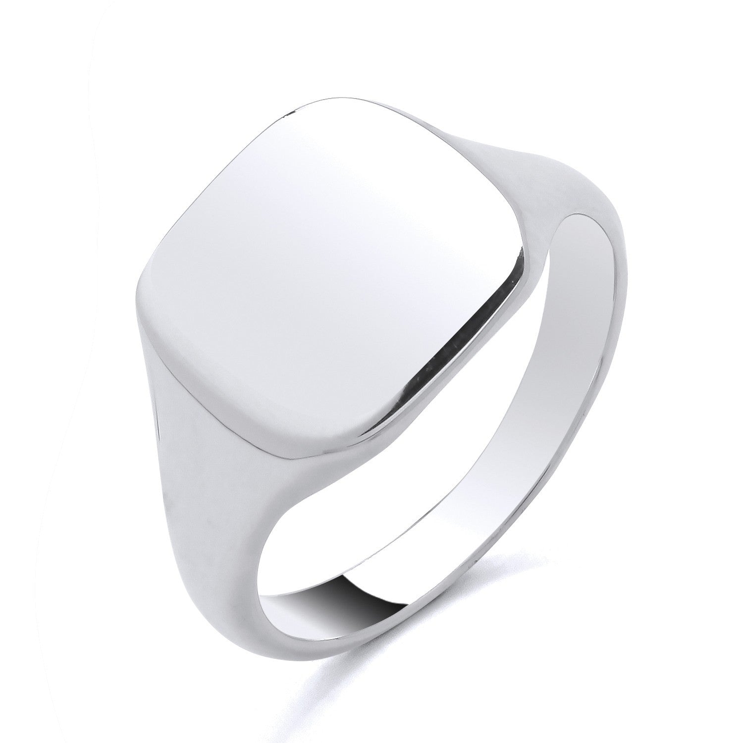 Stylish silver Mens Cushion Signet Ring with a smooth, polished surface for personalised engravings