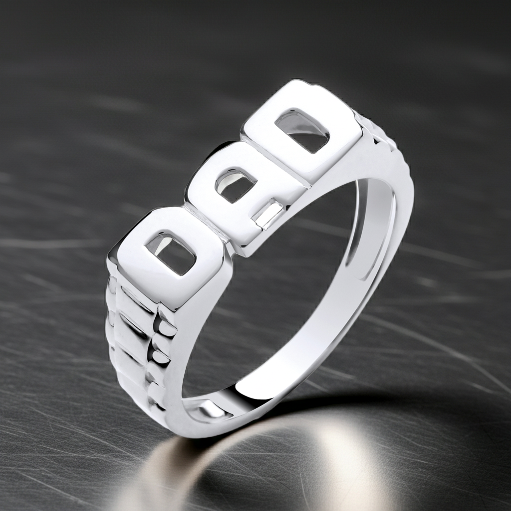 J R Jewellery Mens DAD Ring in polished silver for stylish fatherhood pride