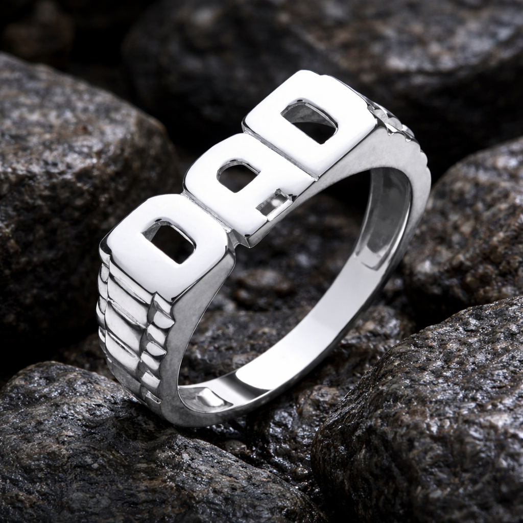 Stylish Mens DAD Ring in Silver with Bold Letters, Perfect Gift for Dads