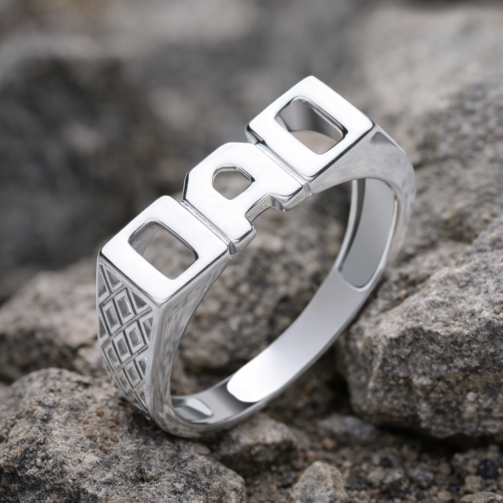 Elegant Mens DAD Ring by J R Jewellery featuring a modern design with textured details
