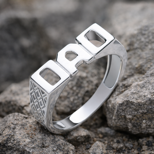 Elegant Mens DAD Ring by J R Jewellery featuring a modern design with textured details