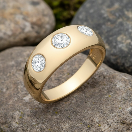 Men's Real Diamond Ring 9ct Yellow Gold Three Stone Band 1.00 Carat Weight