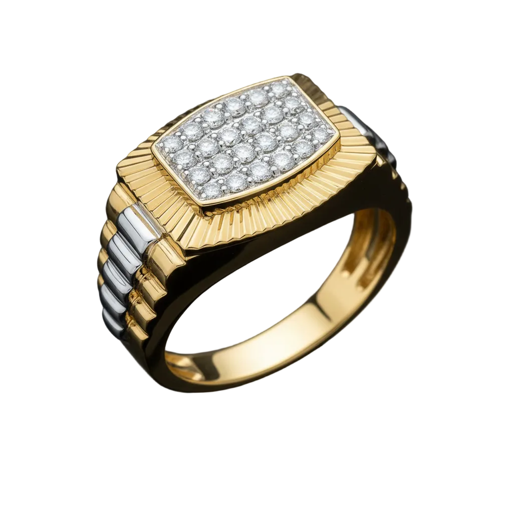 Men's Real Diamond Signet Ring Watch Strap Design 9ct White and Yellow Gold