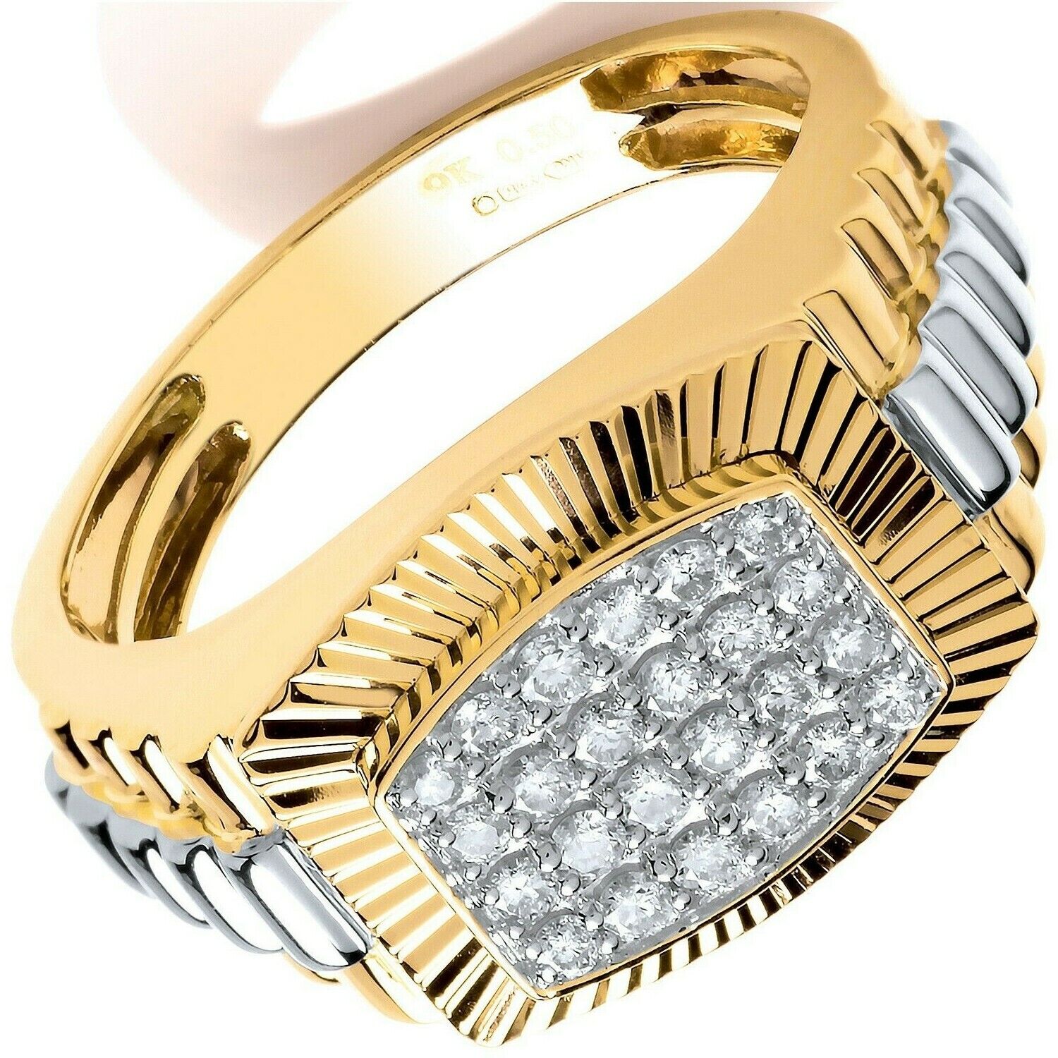 J R Jewellery men's diamond signet ring in gold and silver with multiple diamonds on top