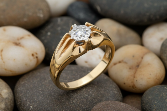Men's Diamond Solitaire Ring In 9ct Yellow Gold