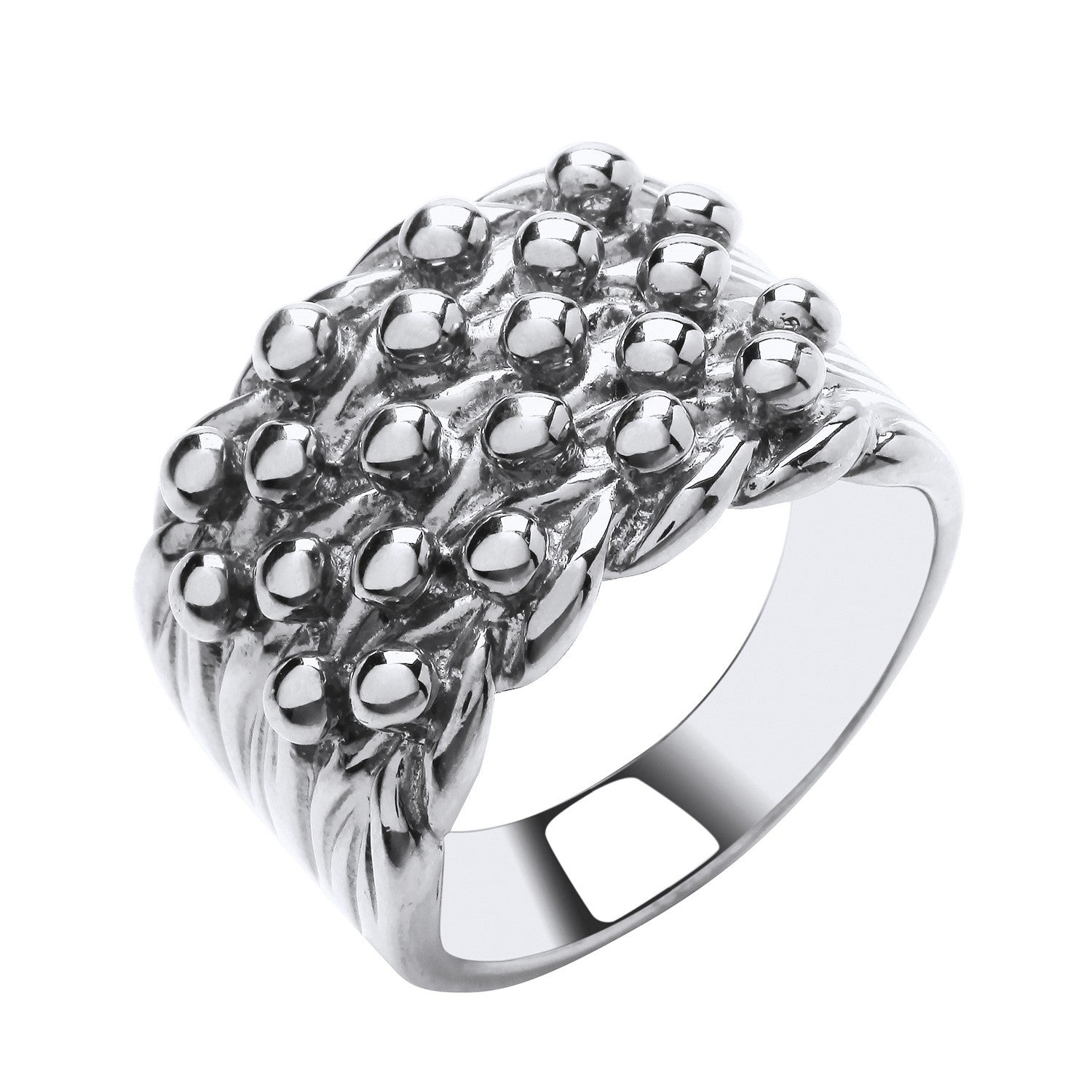 Mens Five Row Keeper Ring Solid Sterling Silver with Textured Design and Polished Finish