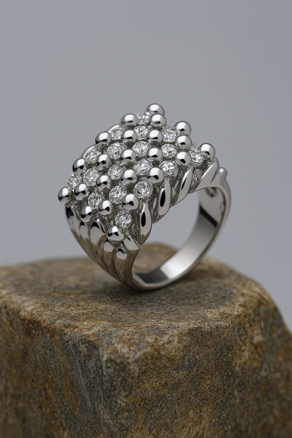 J R Jewellery Mens Gemstone Keeper Ring with a textured design and sparkling gems