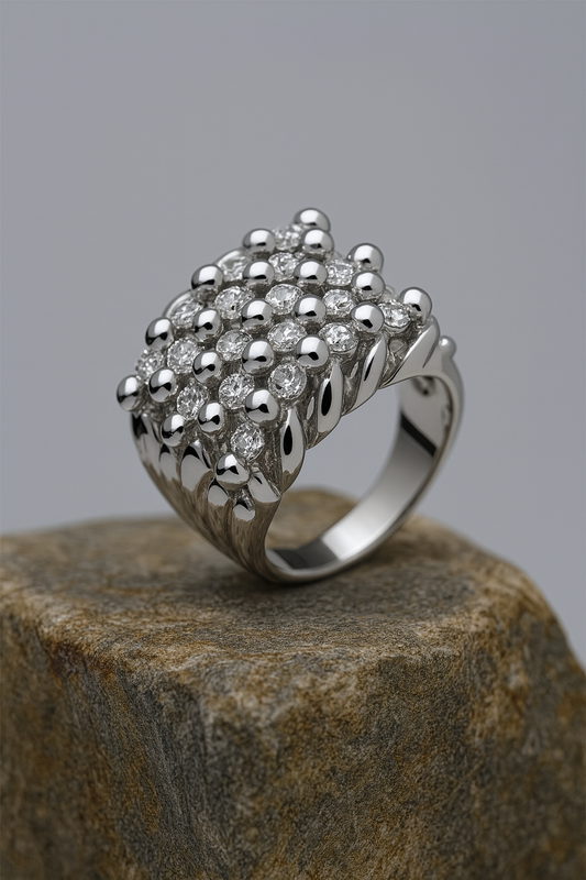 J R Jewellery Mens Gemstone Keeper Ring with a textured design and sparkling gems
