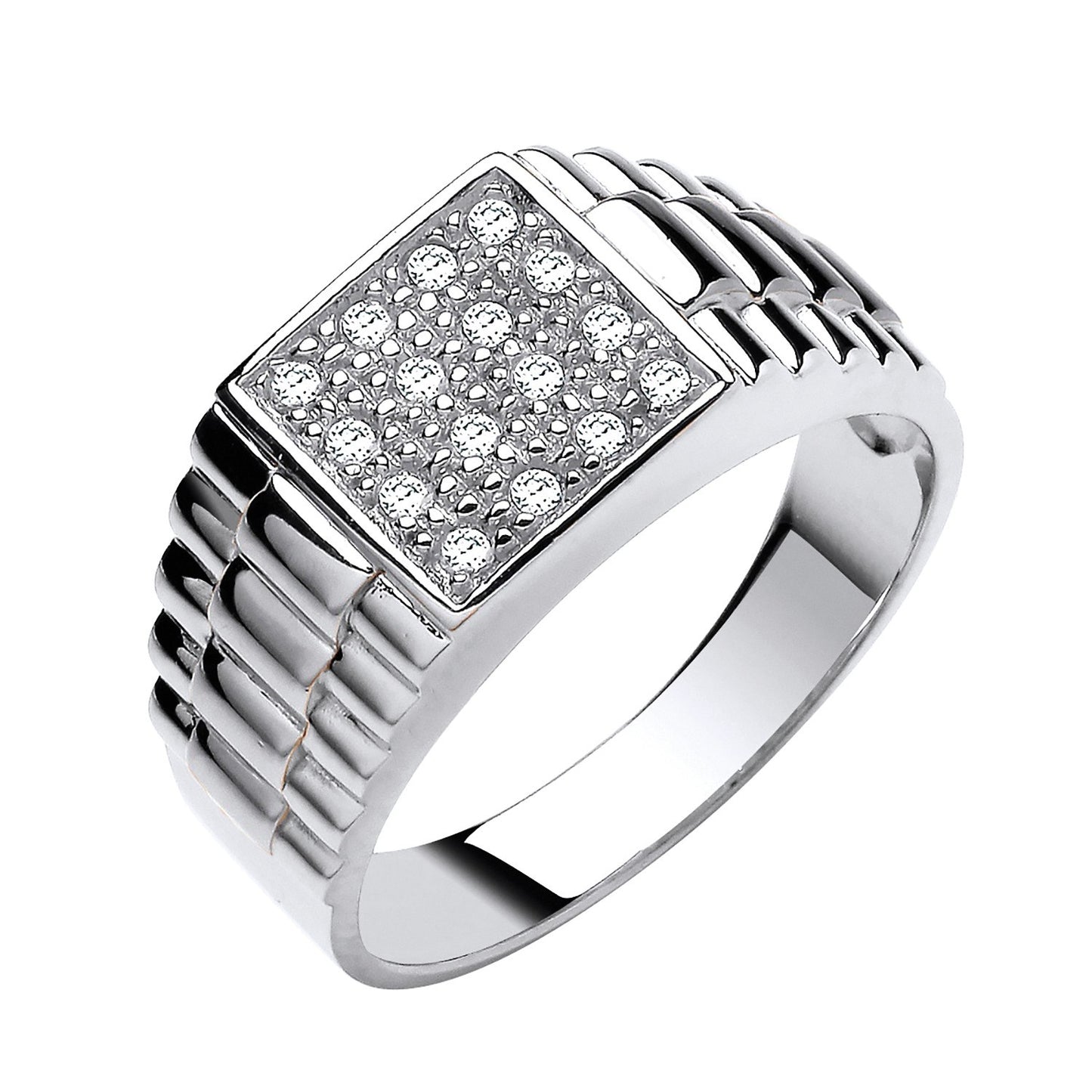 Stylish Mens Gemstone Signet Ring with a silver finish and a dazzling gemstone design