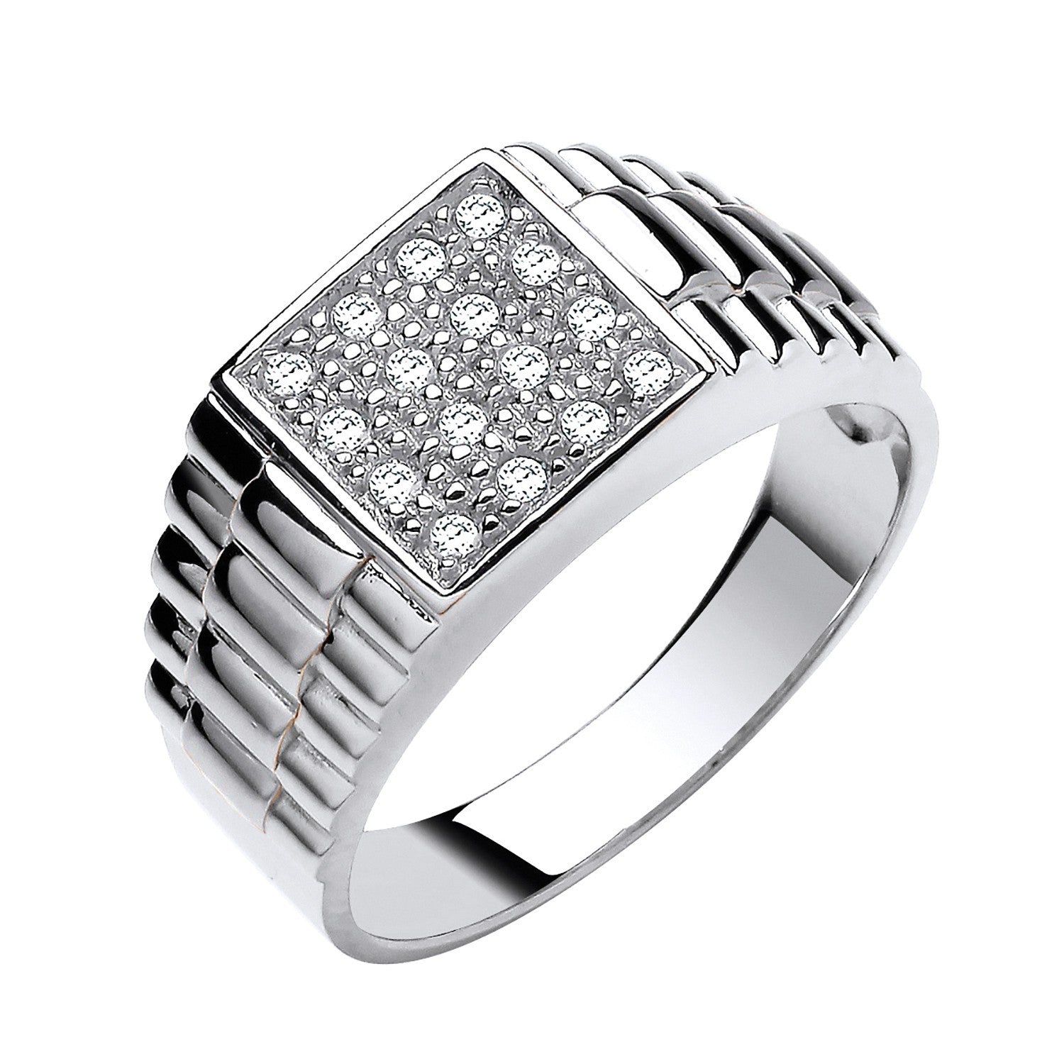 Stylish Mens Gemstone Signet Ring with a silver finish and a dazzling gemstone design