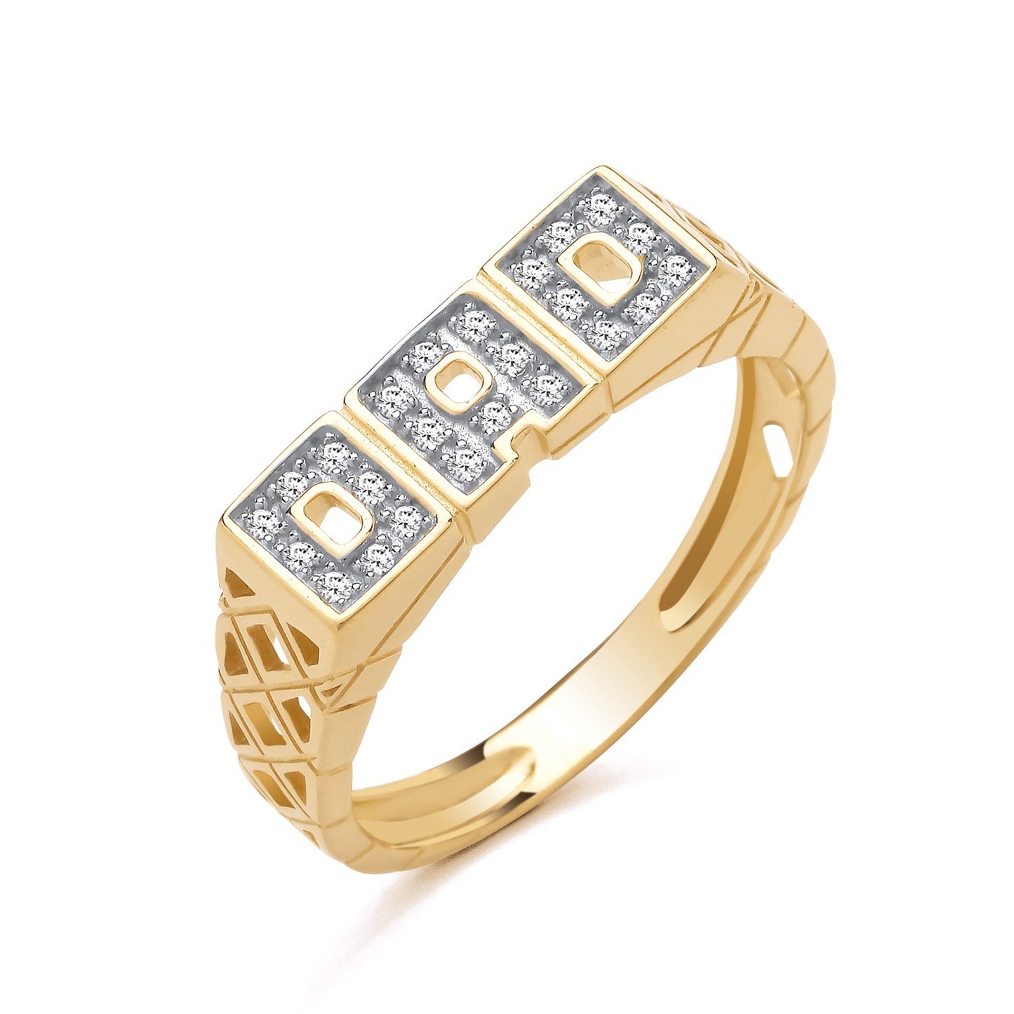 Mens gold dad ring featuring diamonds with a stylish geometric design for modern fathers