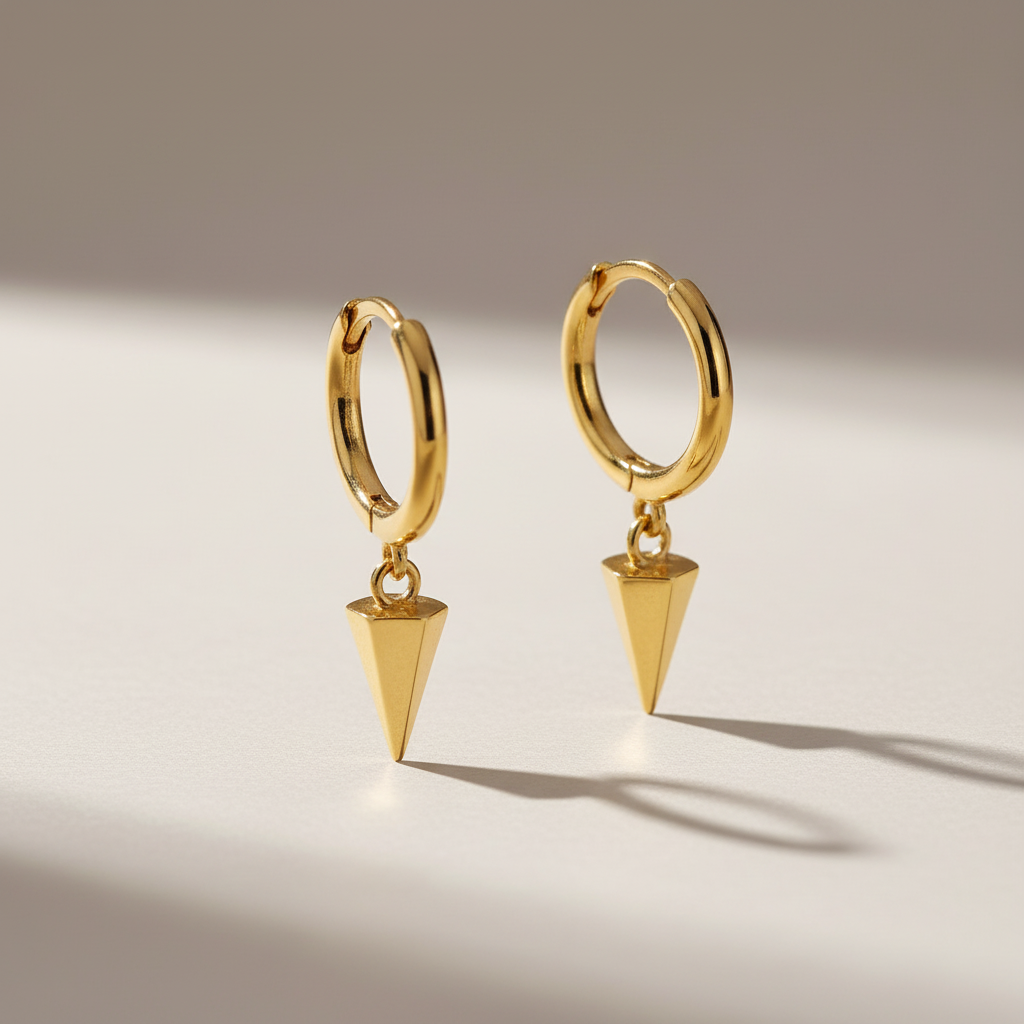 Men's Earring Spike Charm Huggie Single Earring Yellow Gold on 925 Silver.