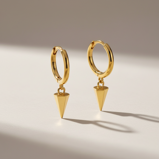 Men's Earring Spike Charm Huggie Single Earring Yellow Gold on 925 Silver.