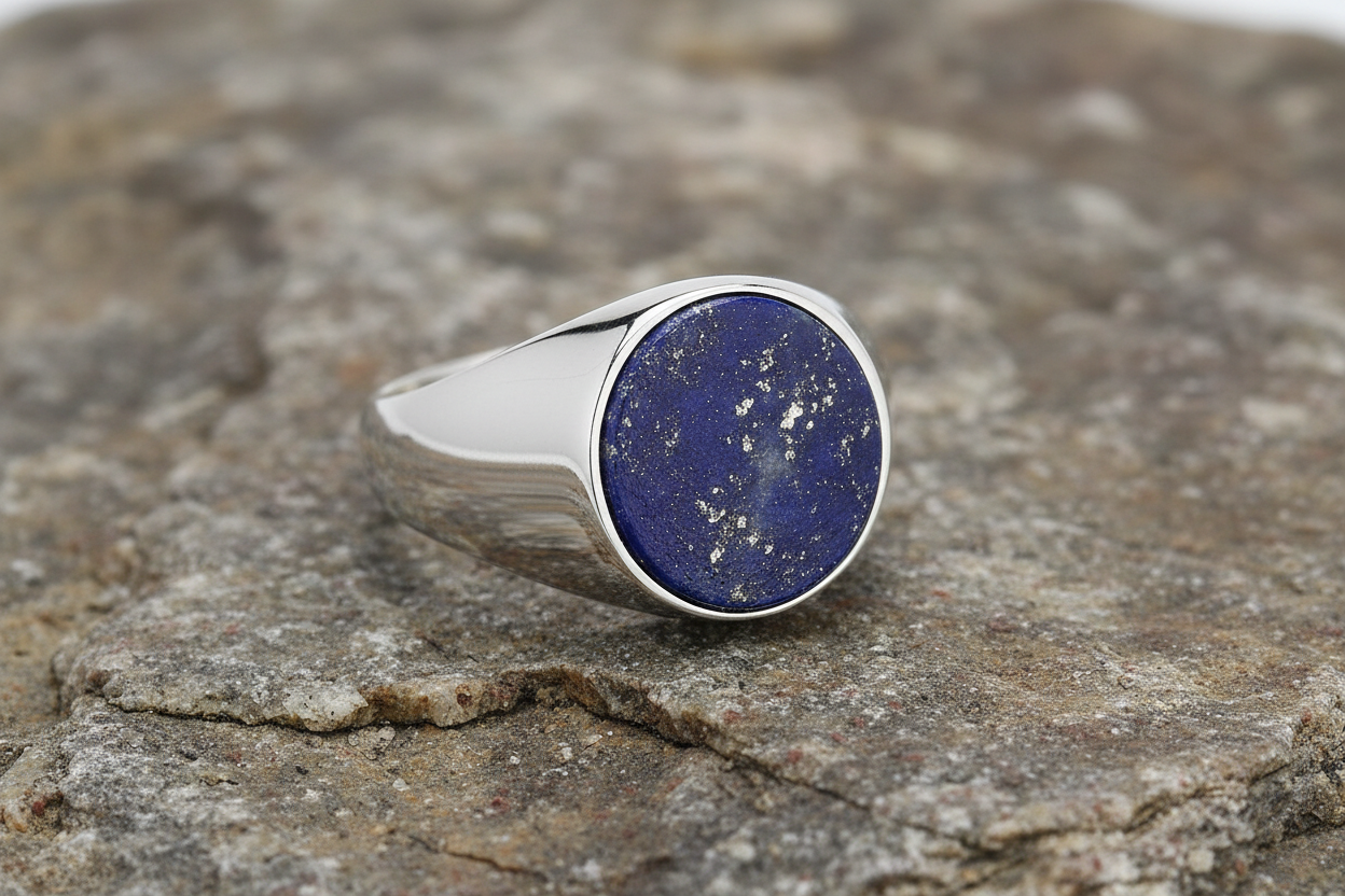 Men's Lapis Signet Ring Gents Solid Sterling Silver Engagement Size O - Z