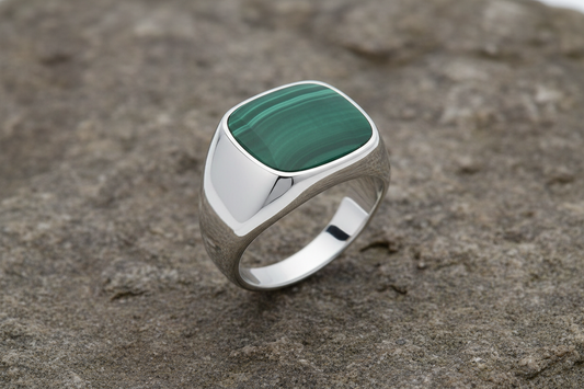 Men's Malachite Cushion Signet Ring Gents Sterling Silver Engagement Size O-Z