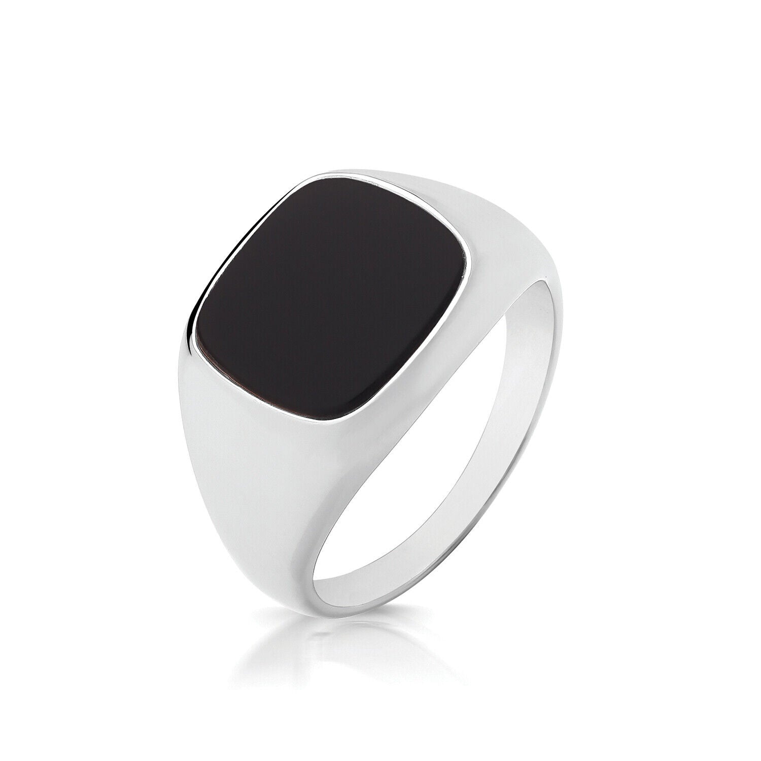 Men's Onyx Cushion Signet Ring in Silver with a Polished Finish and Bold Design