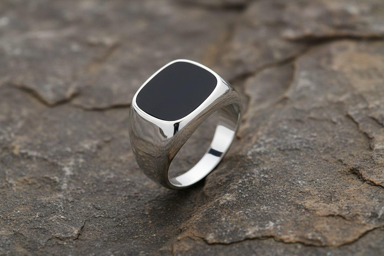 Men's Onyx Cushion Signet Ring Gents Solid Sterling Silver Engagement size O - Z