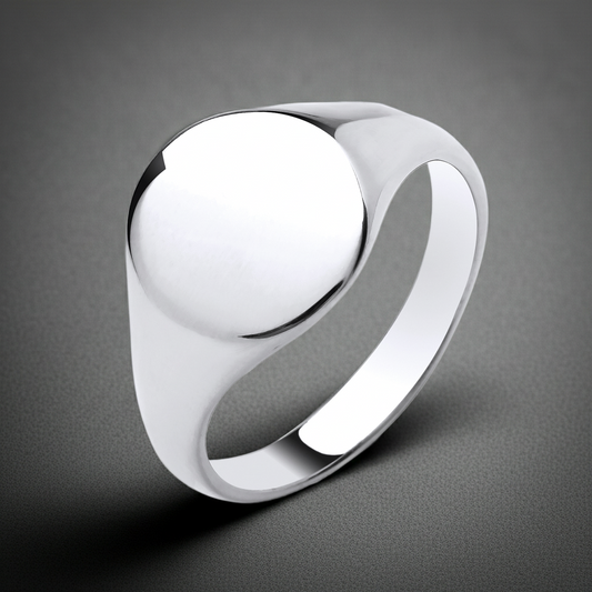 J R Jewellery Mens Oval Signet Ring in polished silver with a sleek, modern design