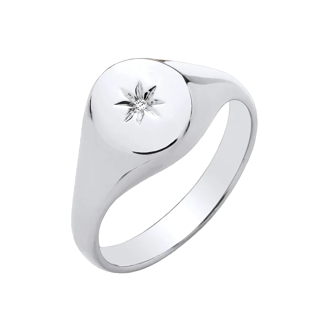 J R Jewellery Mens Oval Signet Ring in Silver with Decorative Star Design