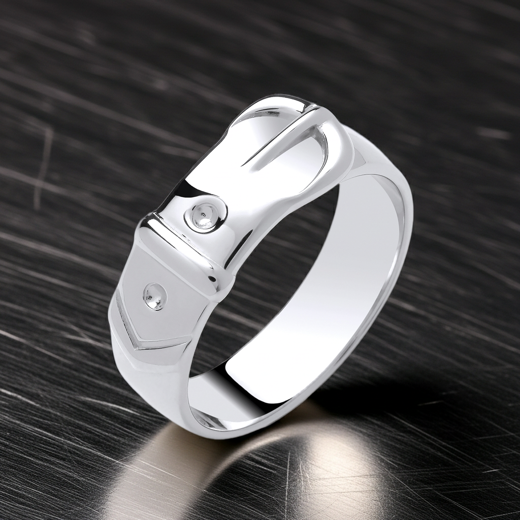 Mens Plain Buckle Ring Solid Sterling Silver with a sleek polished finish for a contemporary look