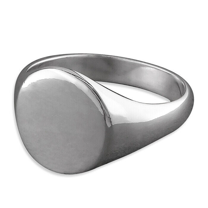 Mens Plain Oval Signet Ring in polished silver with a smooth, minimalist design