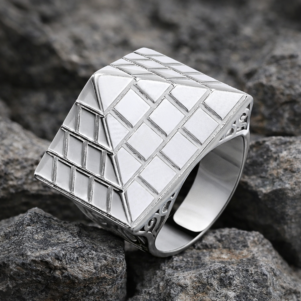 Stylish Mens Pyramid Ring in Silver with a Unique Textured Design for Modern Accessories