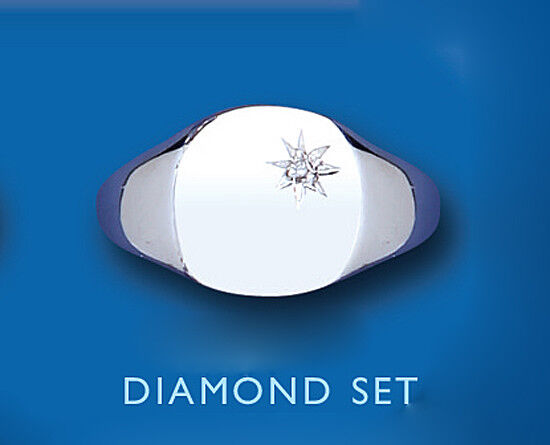 Mens Real Diamond Cushion Signet Ring featuring a polished finish and diamond set design