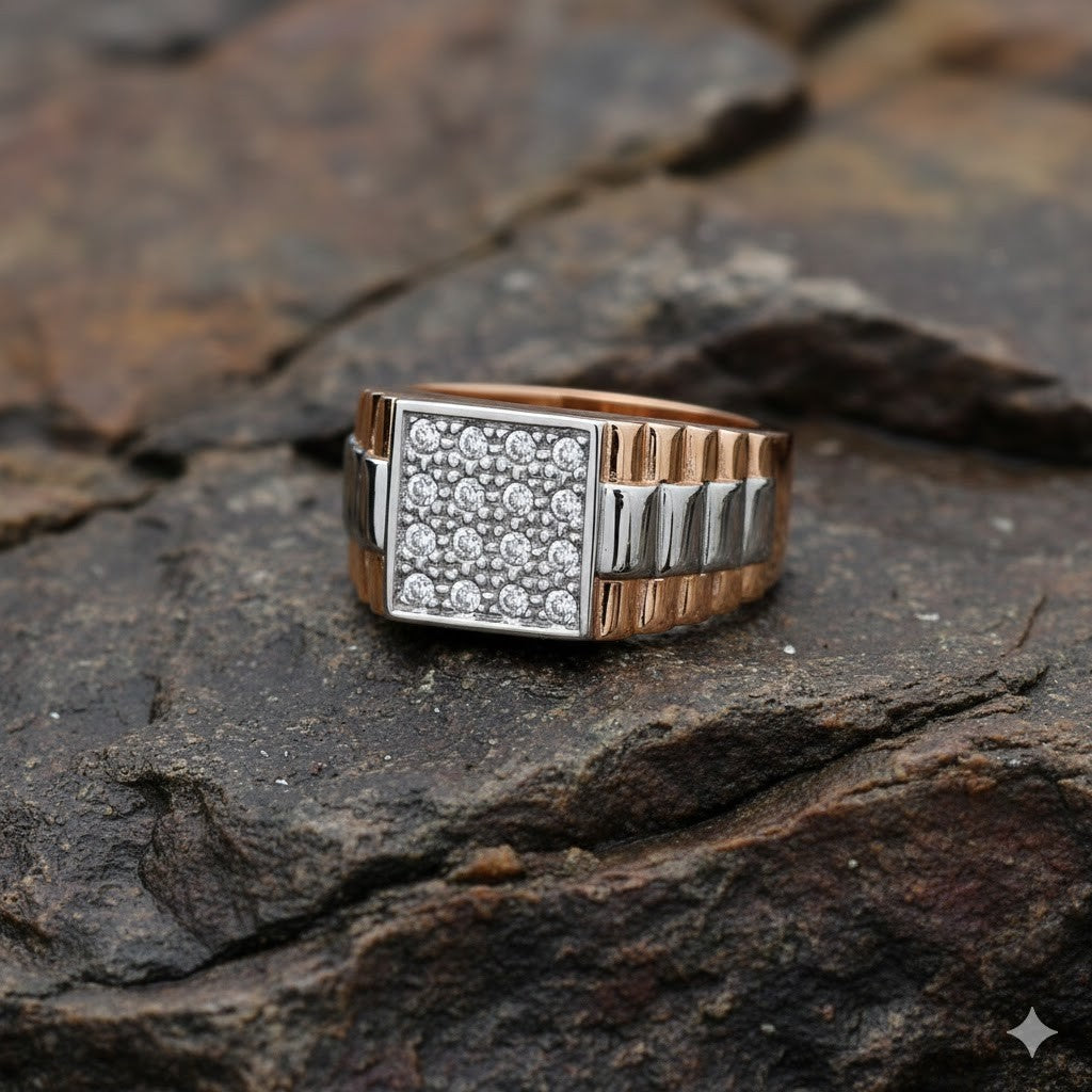 Stylish J R Jewellery mens signet ring with a square top and polished band design