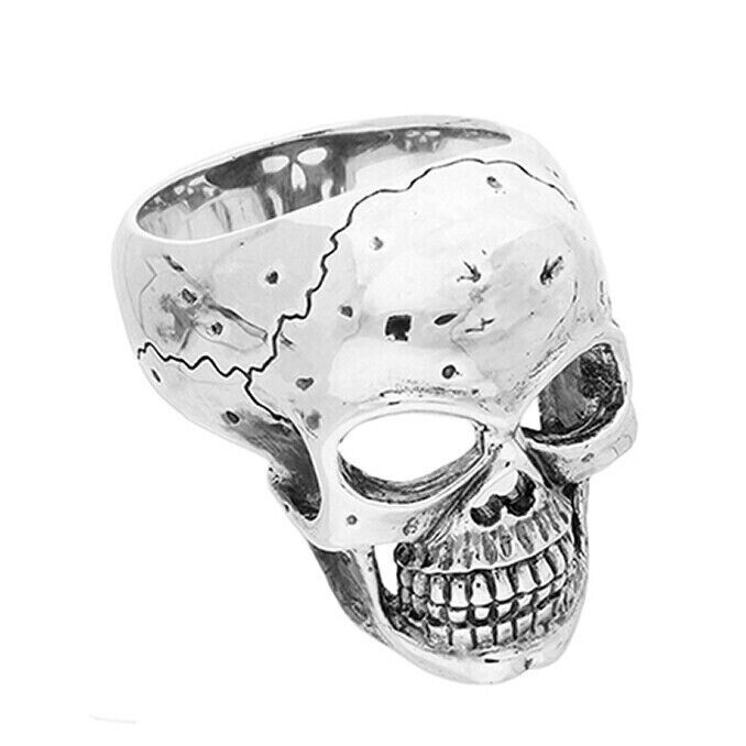 Mens Skull Ring Oxidised Large Grinning Skull Ring in Silver Finish for Bold Fashion Statements