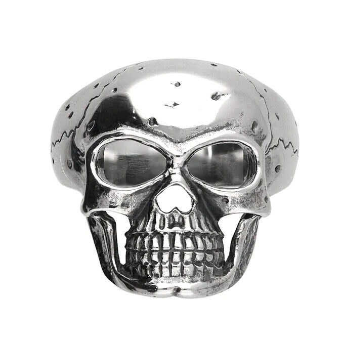 Mens Skull Ring Oxidised Large Grinning Skull Ring with detailed skull design and polished finish
