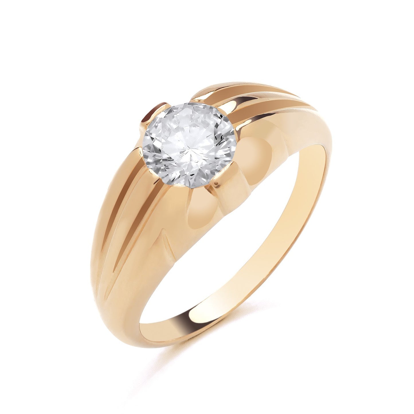 Mens Solitaire Ring 18ct Gold on Solid Sterling Silver with a Large Sparkling Centre Stone