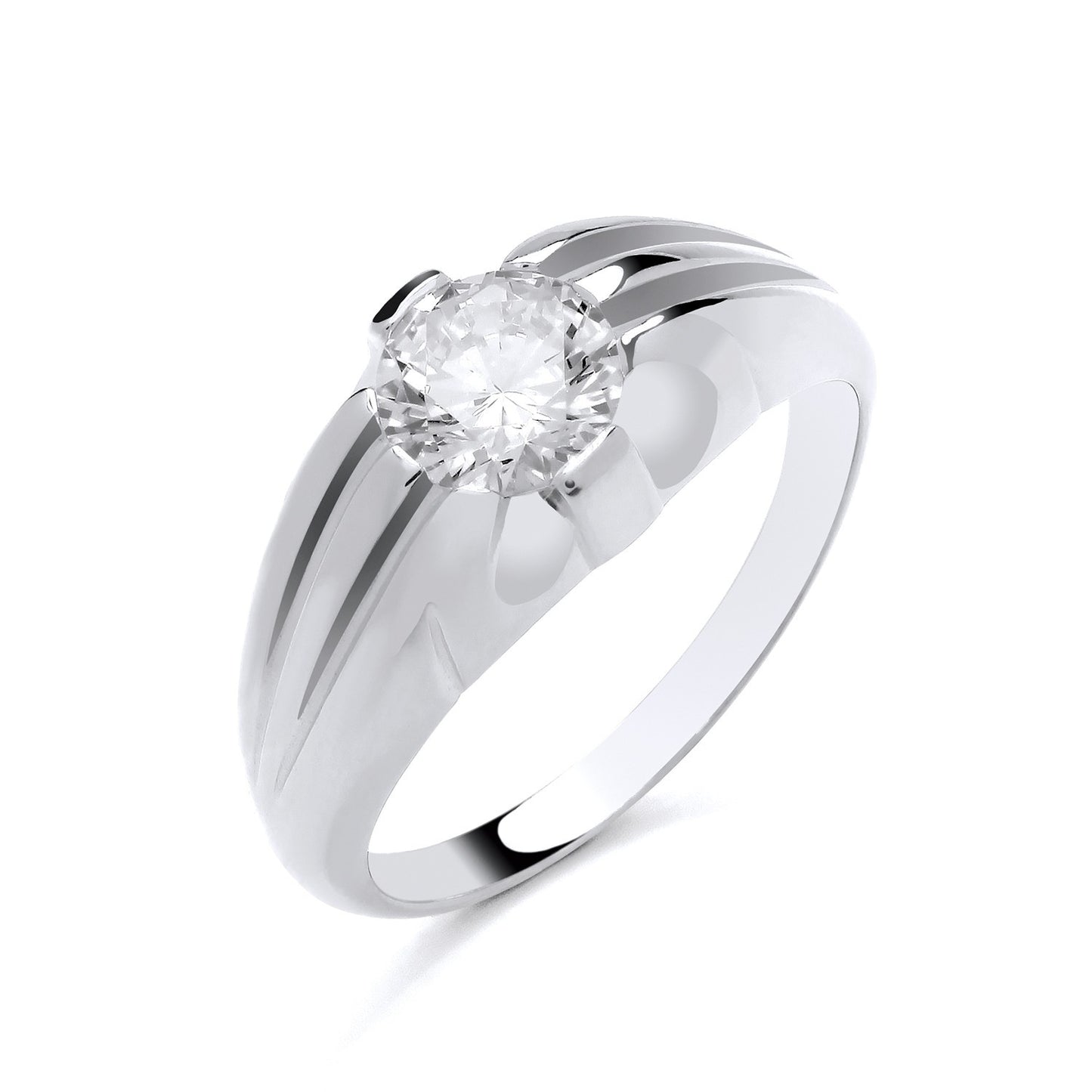 Mens Solitaire Ring Solid Sterling Silver with a Stunning Round Diamond Centrepiece