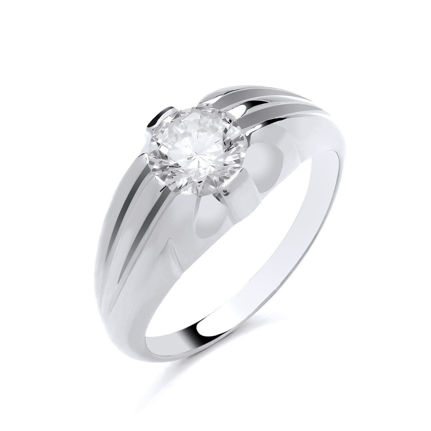 Mens Solitaire Ring Solid Sterling Silver with a Stunning Round Diamond Centrepiece