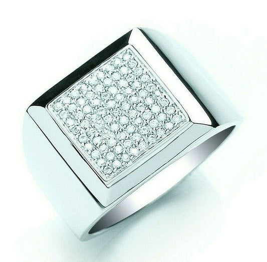 J R Jewellery men's square gemstone signet ring with polished silver band and pavé-set gemstones