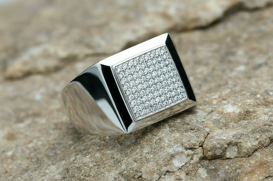 Gent's Gemstone Square Signet Ring Sterling Silver Full Hallmark British Made