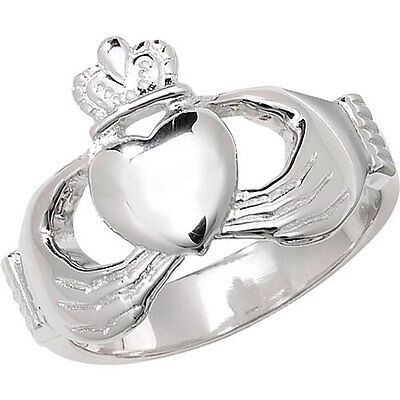 J R Jewellery men's sterling silver Claddagh ring with heart, crown, and hands design