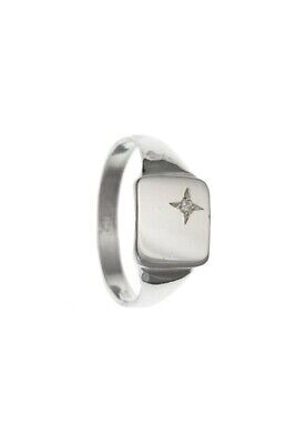Mens Sterling Silver Cushion Signet Ring with Elegant Design and a Sparkling Accent Stone