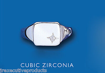 Mens Sterling Silver Cushion Signet Ring with Cubic Zirconia Accent for Elegant Style