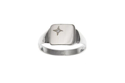 Mens Sterling Silver Cushion Signet Ring with a polished finish and star design
