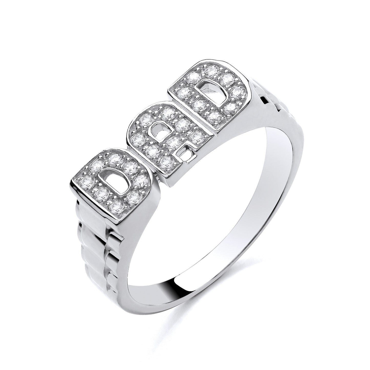 Mens Sterling Silver DAD Ring with Sparkling Cubic Zirconia Stones for a Stylish Father's Day Gift