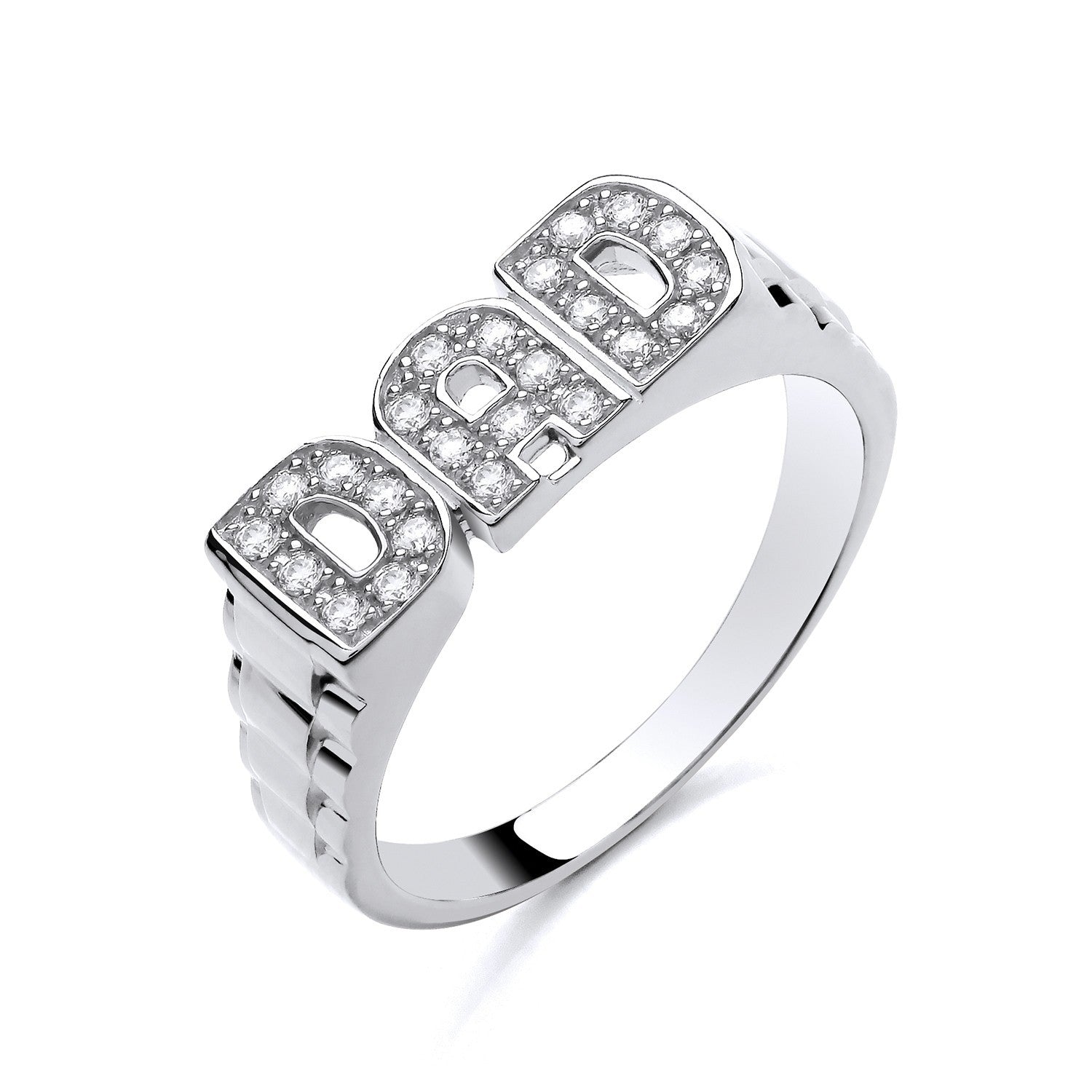 Mens Sterling Silver DAD Ring with Sparkling Cubic Zirconia Stones for a Stylish Father's Day Gift
