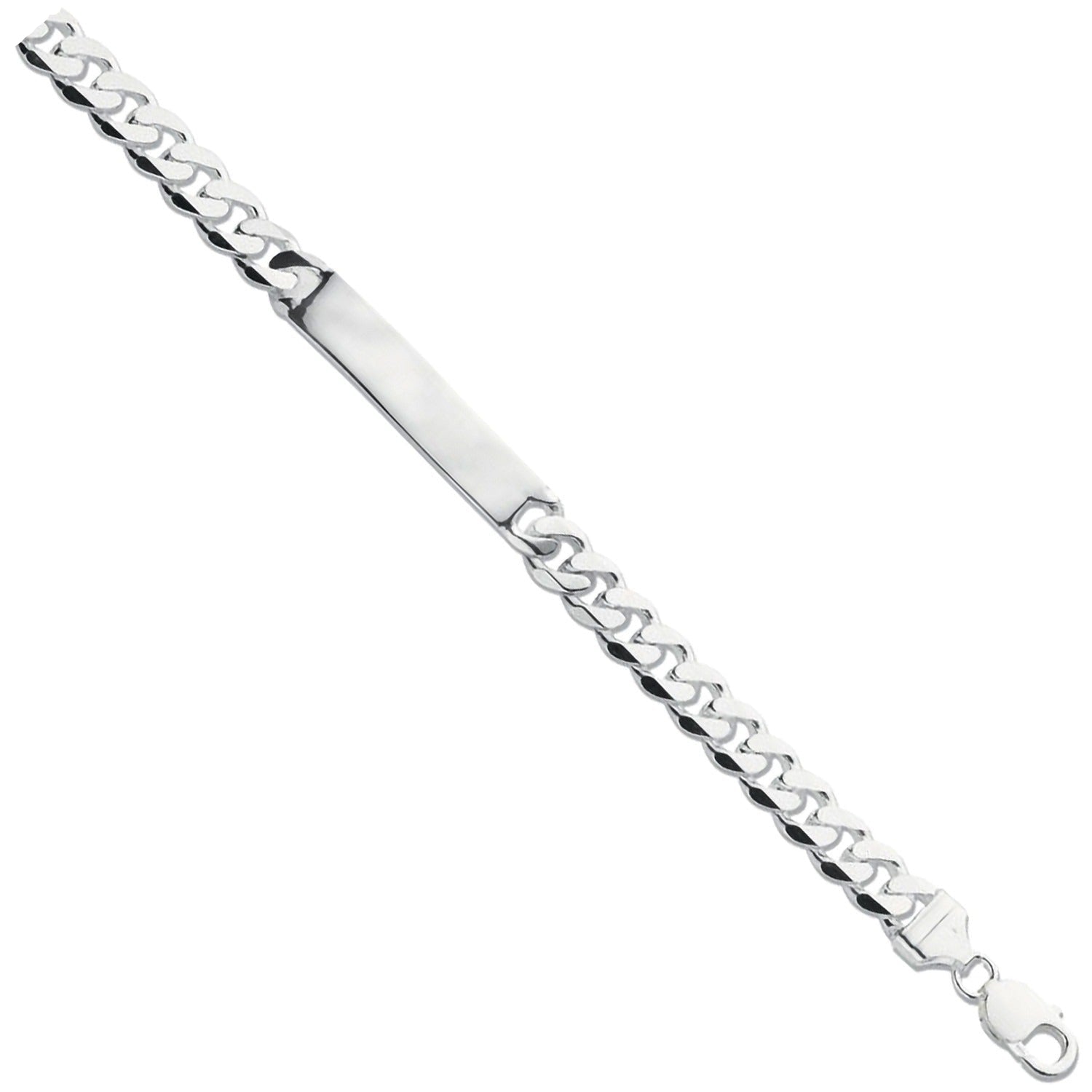 Men's sterling silver identity bracelet with a classic curb chain design and polished finish