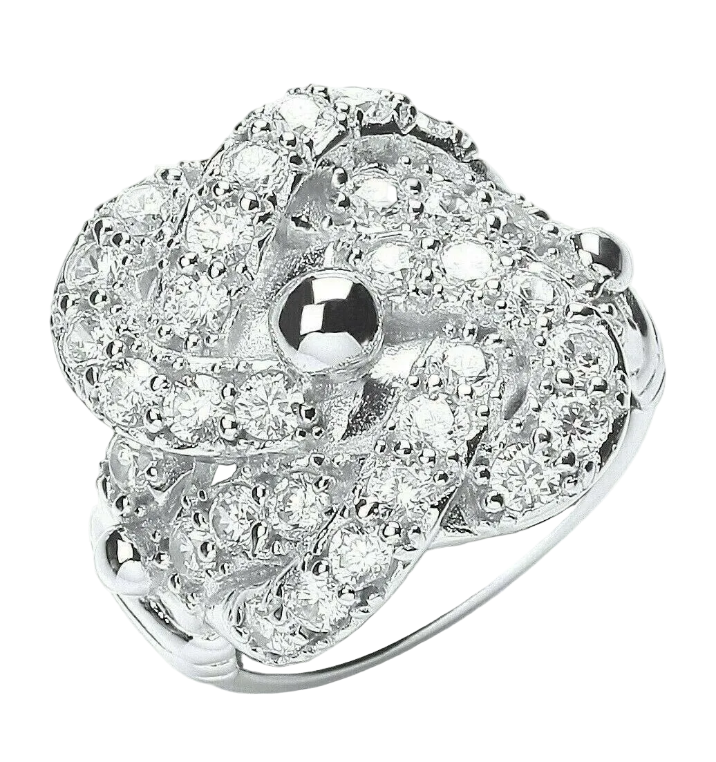 Mens Sterling Silver Knot Ring with intricate diamond-like embellishments for a stylish look