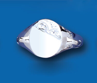 Mens Sterling Silver Oval Signet Ring with a polished finish and intricately designed engraving